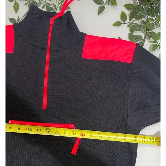 Vintage Meister Black & Red Wool/Acrylic Half-Zip Sweater With Pocket - Picture 9 of 10